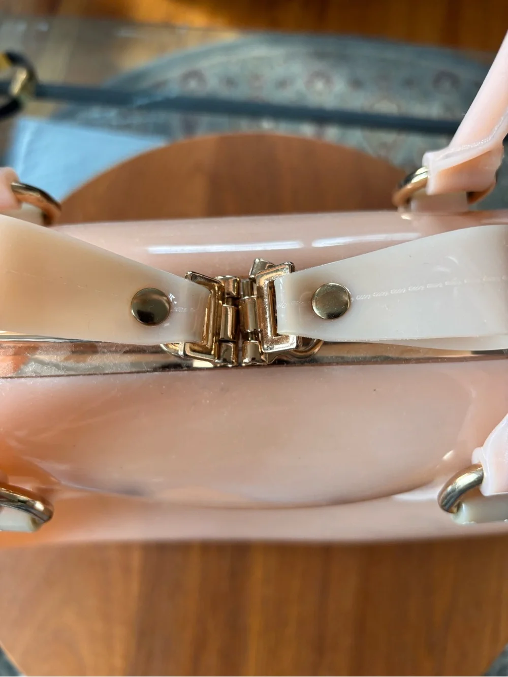 Peach Patent Bow-Accent Satchel Tote By Furla